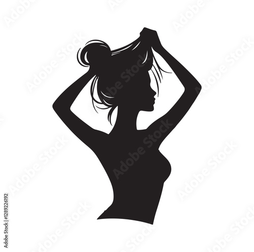 Woman pulling her hair silhouette vector illustration
