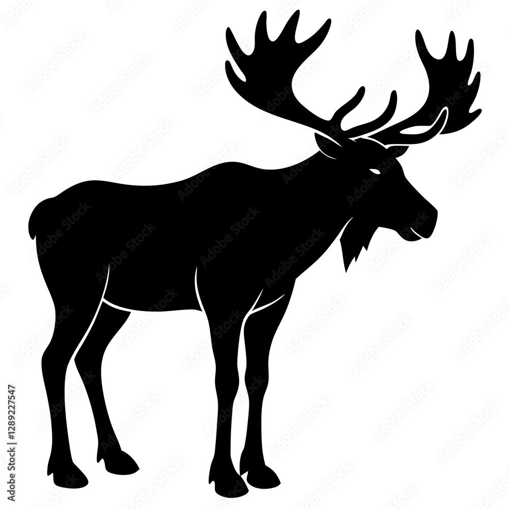 Obraz premium Moose Silhouette Icon Crisp Black Vector on White Background.