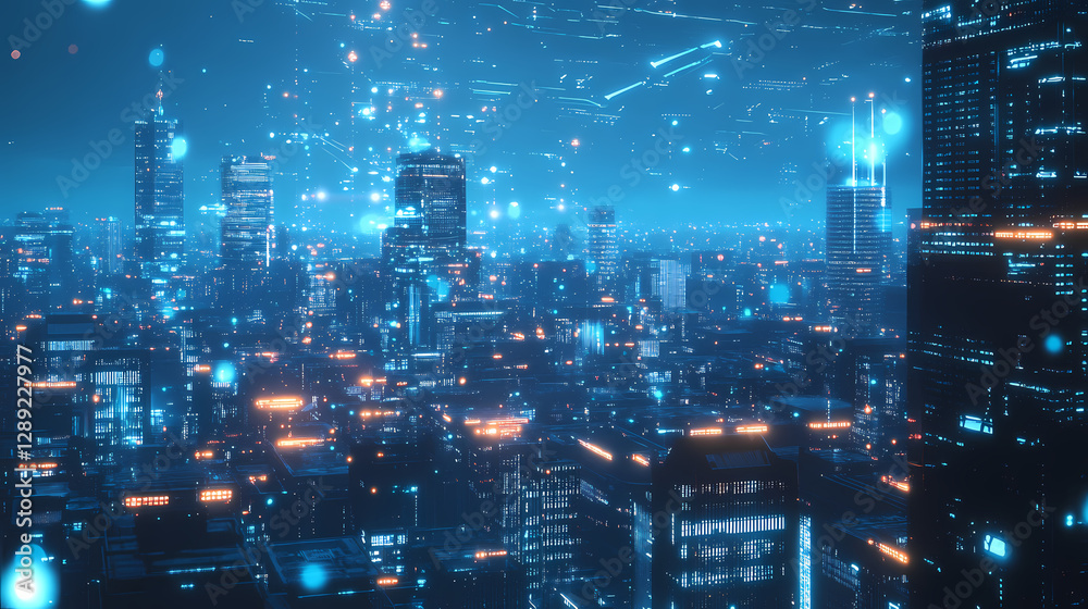 Futuristic ai-powered cityscape with glowing data streams and robotic assistants. Futuristic ai-powered cityscape with glowing data streams and robotic assistants.