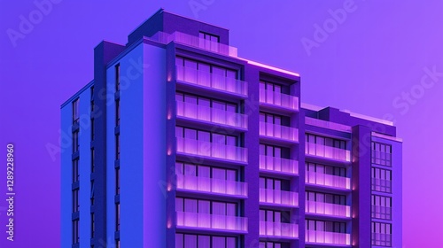3D modern office building in purple style 