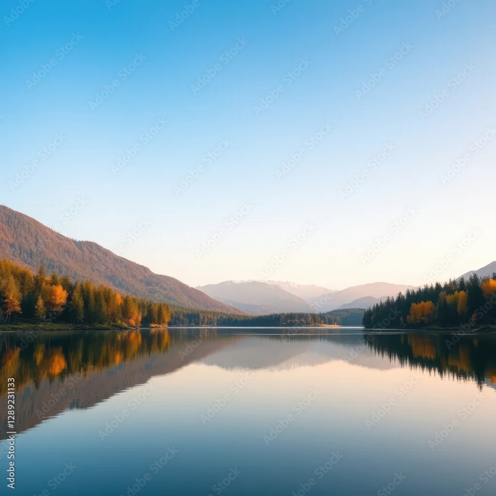 A tranquil lake with reflections of trees and distant mountains, lake, scenery A tranquil lake with reflections of trees and distant mountains, lake, scenery