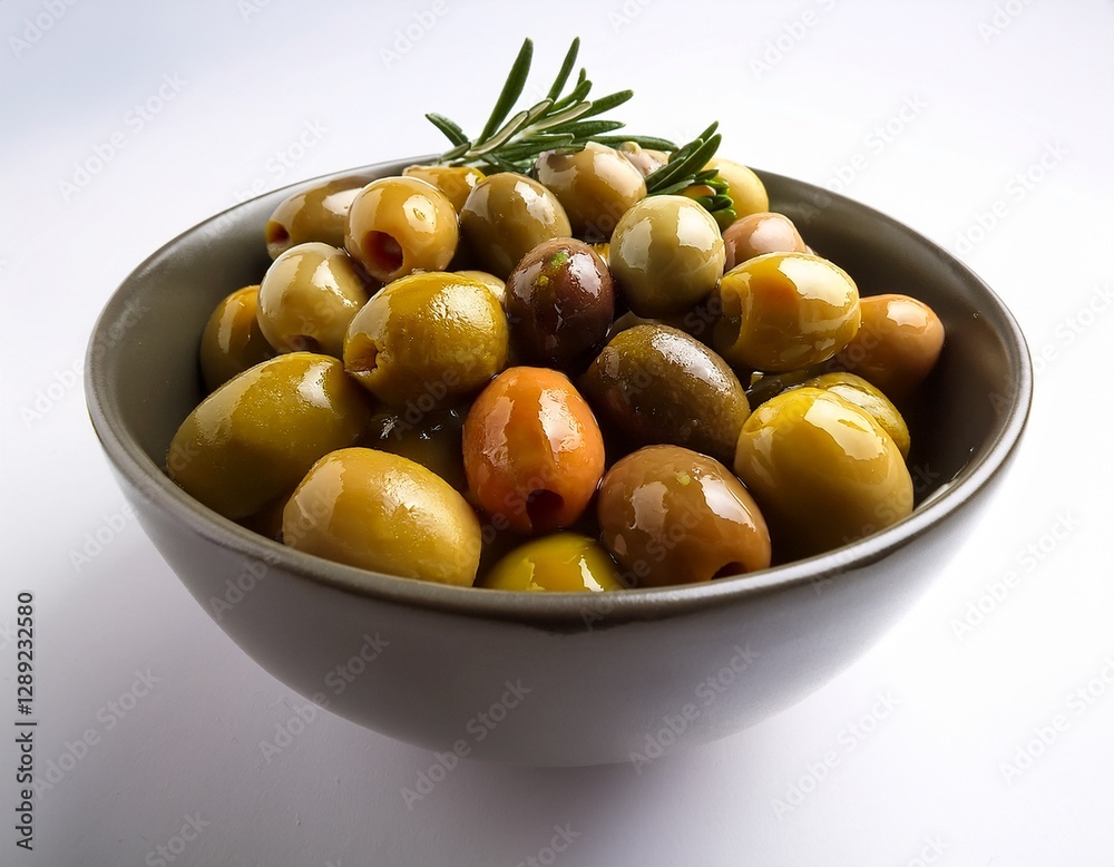 Fotografía de estudio profesional de un bol de olivas, aliñadas en aceite y especias, de fondo blanco, 4k, ultra realista. Fotografía de estudio profesional de un bol de olivas, aliñadas en aceite y especias, de fondo blanco, 4k, ultra realista.