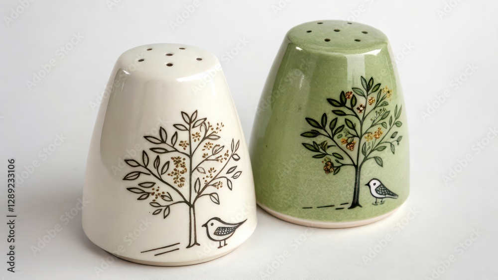 Ceramic Salt and Pepper Shakers with Tree Design Ceramic Salt and Pepper Shakers with Tree Design