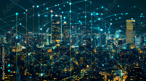 Wallpaper Mural futuristic cityscape glowing night data Torontodigital.ca