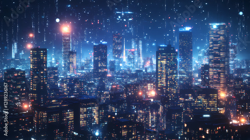 Wallpaper Mural Abstract breaking news: ai-powered night tech. AI-Powered Cityscape. Illustration Torontodigital.ca