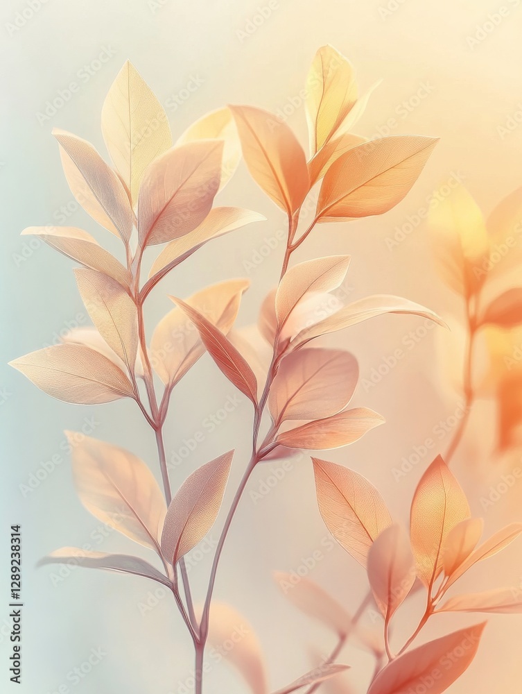 Soft Pastel Leaves: Delicate plant branches in calming peach and beige tones, perfect for nature-themed designs and decor.