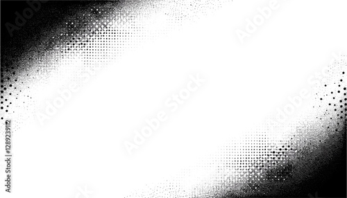 Stipple dots, vector retro halftone vignette, modern grain frame effect, noise gradient texture, dotwork stippled background, black noise gradient, abstract grain overlay