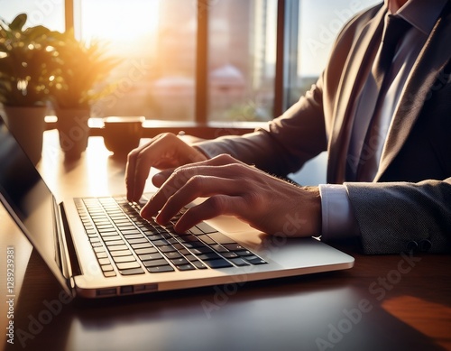 Primer plano, mujer y hombres escribiendo en una computadora portátil en una mesa de oficina, retroiluminada, tecnología de Internet, trabajo en línea, trabajo remoto, otros