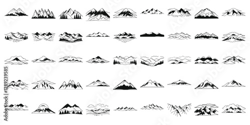 Mountain silhouettes vector illustration black and white, ideal for logo and design