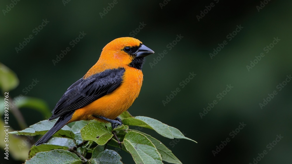 Fototapeta premium Orange Bird Perched on Branch in Forest