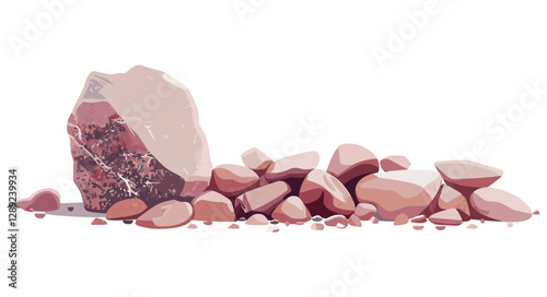 Hand-drawn rock pile, vector stones, side view, isolated on white background, sketch boulders, geology elements, engraved stone heap, monochrome rock illustration