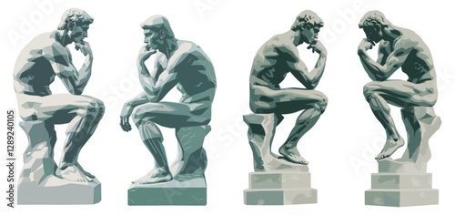 Vector Thinker statue, Rodin’s sculpture, isolated on transparent background, famous artwork, classic bronze statue, philosophical art, legendary masterpiece