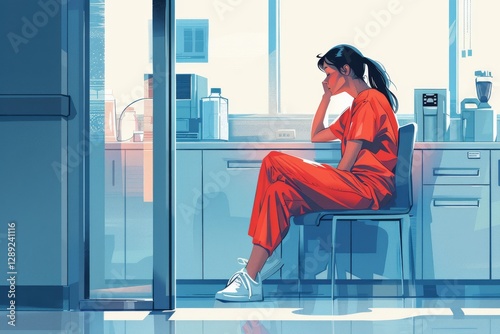 Overworked nurse resting in break room, highlighting burnout and fatigue