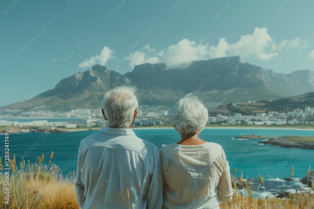 Fototapeta premium Senior couple appreciating scenic views while considering their future in a new country