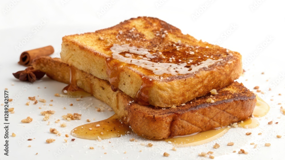 French Toast with Syrup and Nuts on White Background French Toast with Syrup and Nuts on White Background