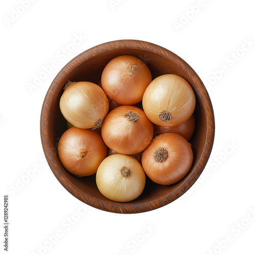 Onions in a wooden bowl - PNG Cutout