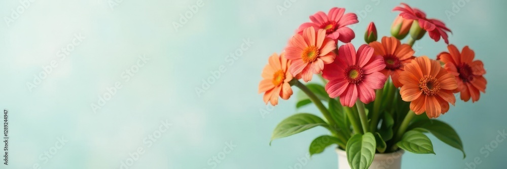 Fototapeta premium Long-stemmed crossandra flowers in a vase with fresh greenery, blooms, kalanche