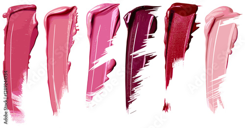 Vector set collection of assorted lipstick smear, smudge, swatch, makeup brush stroke, cosmetic texture isolated on white or transparent PNG, beauty, glamour, cosmetic product