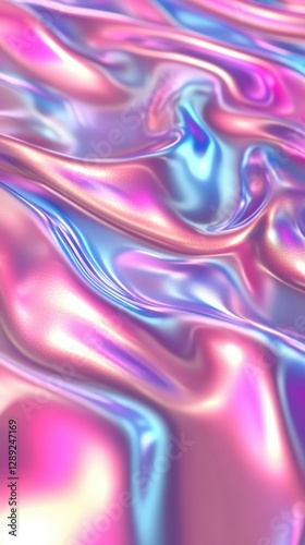 Iridescent fabric with flowing waves of pink and blue hues