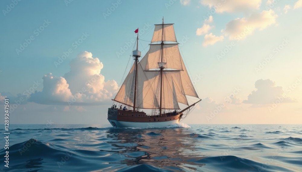 Frigate barque cuts through the calm waters with ease, barque, ship Frigate barque cuts through the calm waters with ease, barque, ship