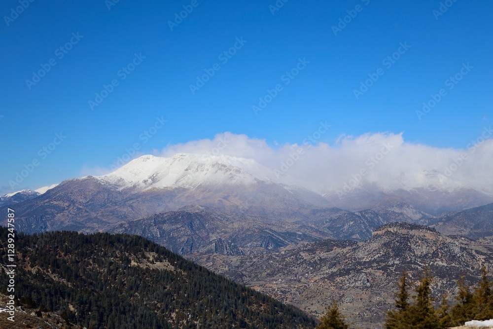 Fototapeta premium Snowy mountain landscape. High quality photo
