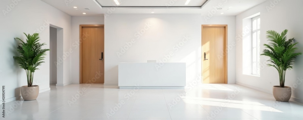 Spacious reception area; bright white wall, two adjacent meeting rooms, rooms, contemporary, minimalist Spacious reception area; bright white wall, two adjacent meeting rooms, rooms, contemporary, minimalist