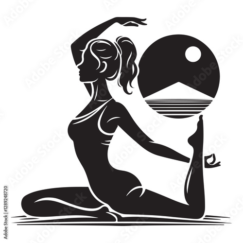 Best yoga pose vector file with sun