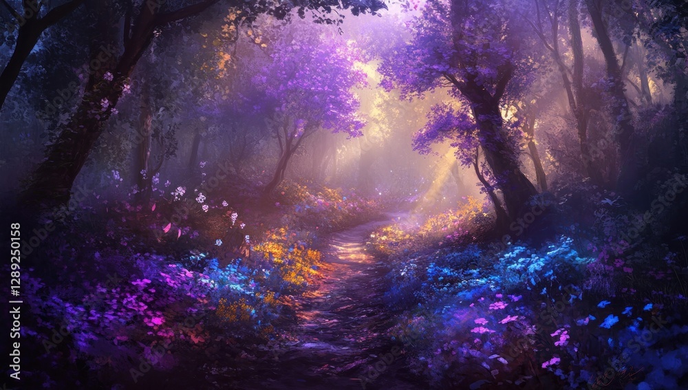 Fototapeta premium Enchanted Forest Path: A Mystical Journey Through a Dreamlike Wood