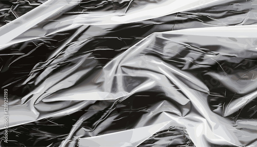 Transparent vector plastic film wrap overlay, realistic plastic sheet texture, crumpled cellophane foil, clear wrapping film, isolated plastic wrap effect, glossy plastic transparency