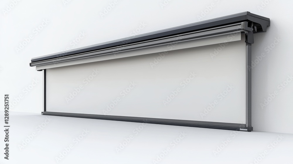 A sleek, modern projection screen mounted on a wall, featuring a minimalist design suitable for home or office use. A sleek, modern projection screen mounted on a wall, featuring a minimalist design suitable for home or office use.
