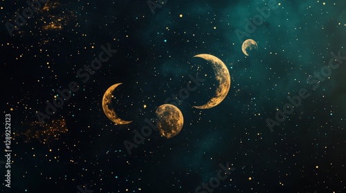 Celestial Bodies in Deep Space with Stars and Cosmic Background
