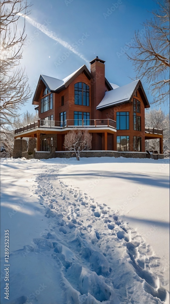 Large house in the snow. Nice bright winter day. Large house in the snow. Nice bright winter day.