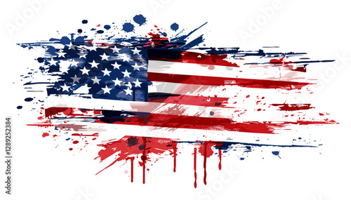 USA flag vector brush stroke, grunge American flag, isolated on white or transparent PNG, stars and stripes artistic illustration, Independence Day, national pride