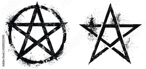 Unicursal hexagram vector, Star of Solomon symbol, grunge texture stamp, distressed emblem, mystical occult sign, sacred geometry, esoteric magic icon