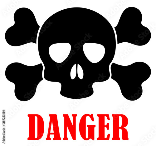 Skull bone and crossbones icon set collection on white background.  Hazard mark with bones. Danger emblem with skull. Human skull with crossed bones. Skeleton danger sign graphic. Vector illustration