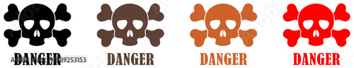 Danger signboard collection. Skull and crossbones icon in a flat design. stylized skull danger icon. Danger warning skull design. Death alert vector illustration. Cartoon poison hazard. Vector