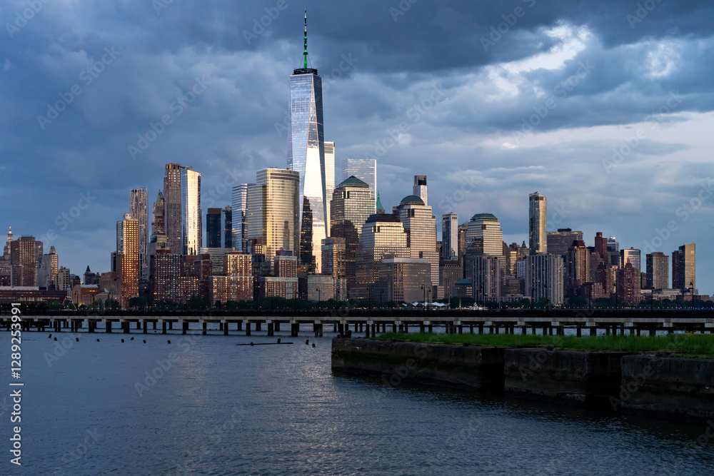 Obraz premium New York City. NYC cityscape with skyscrapers. Panoramic of New York City skyline. Manhattan skyline. New York and Hudson River. Downtown NYC. New York skyscrapers. The business district.