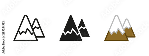 Mountains icon. Peaks and landscape symbol. Nature and range vector illustration. Snow-covered summit and travel pictogram. Adventure and outdoor scenery concept.
