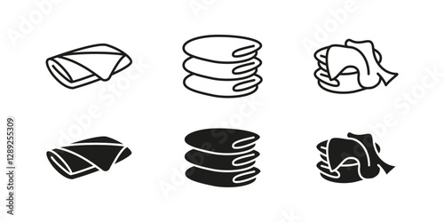 Folded towel icon. Stack and fabric symbol. Laundry textile vector illustration. Bathroom hygiene and clean pictogram. Soft absorbent cloth concept.