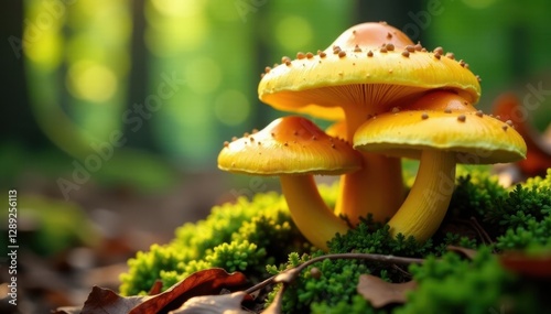 Golden chanterelle mushrooms with mild peppery flavor, forest, yellow