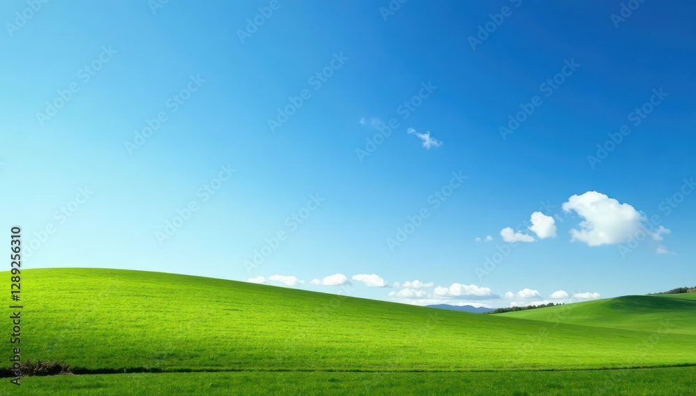 Obraz premium A few thin white clouds drift across the bright blue morning sky, countryside, landscape, blue