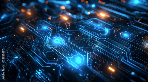 Futuristic mechanical background with glowing circuit patterns