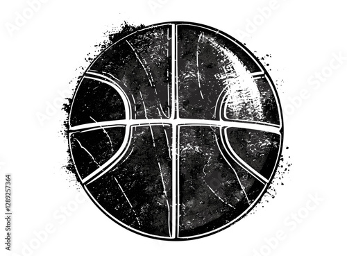 Retro worn basketball ball, grunge texture, distressed stamp illustration, stencil design, sport logo, vintage basketball, textured art, isolated on transparent background