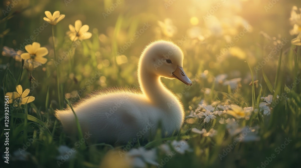 Adorable Baby Swan Nestled in Lush Grass, Showcasing Nature's Tenderness and Wildlife Charm Adorable Baby Swan Nestled in Lush Grass, Showcasing Nature's Tenderness and Wildlife Charm