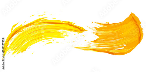 Yellow paint smear, isolated brush stroke, transparent PNG, white background, artistic stroke, color texture, paint splash, abstract design, creative background.