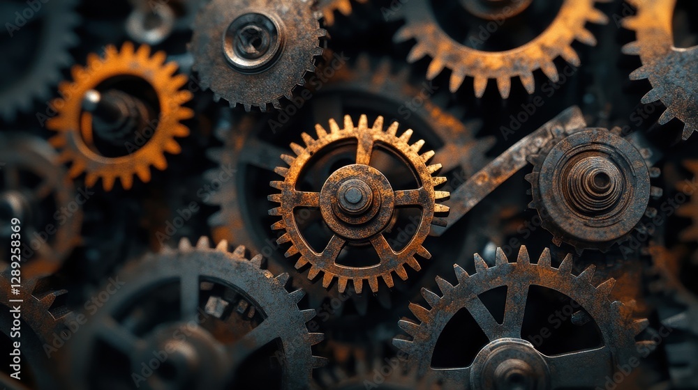 Abstract Background with Closeup of Broken Gears and Shafts in a Car Design Abstract Background with Closeup of Broken Gears and Shafts in a Car Design