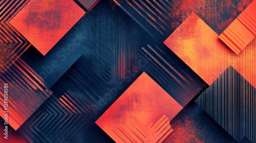 Geometric abstract artwork featuring orange and blue color schemes