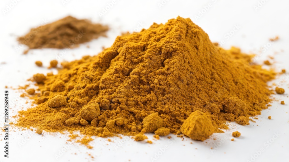Turmeric Powder Pile on White Background Turmeric Powder Pile on White Background