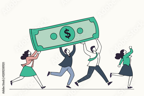 People carry money dollar banknote metaphor of capital, salary or income, wages to pay and purchase value, banking and investment, tax, economic and inflation concept.