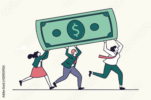 People carry money dollar banknote metaphor of capital, salary or income, wages to pay and purchase value, banking and investment, tax, economic and inflation concept.